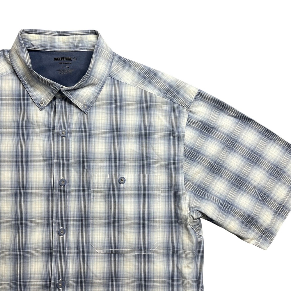 Wolverine PCWICK Men's Large Blue Plaid Short Sleeve Button Down Shirt RN119414